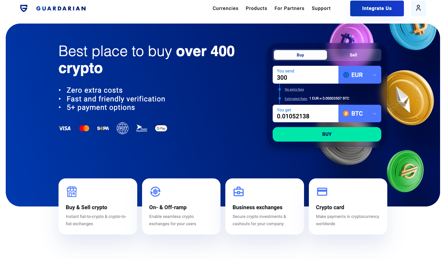 Guaradrian main page - buy & sell crypto without registration