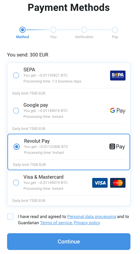 2. Choose Revolut Pay as your payment method.