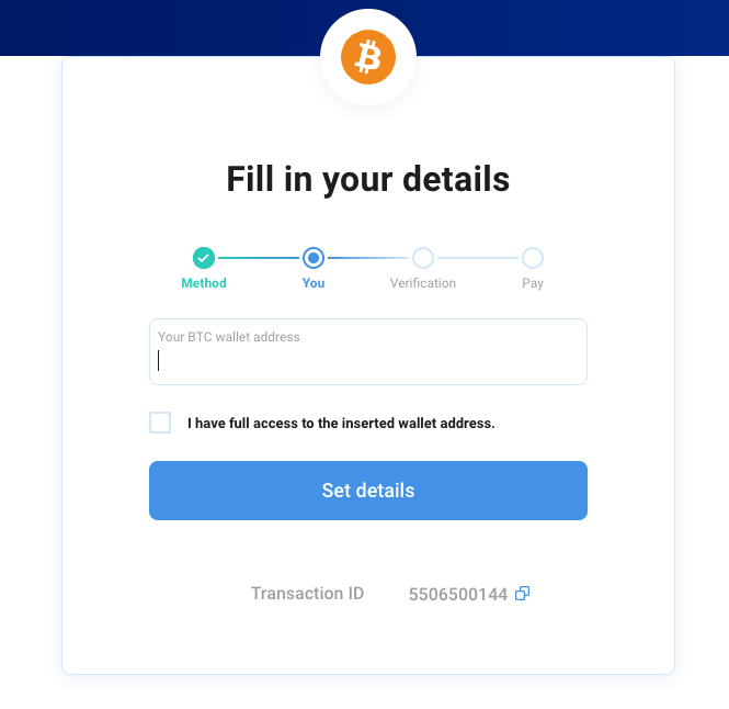 3. Enter the crypto wallet address you will use to receive your crypto.