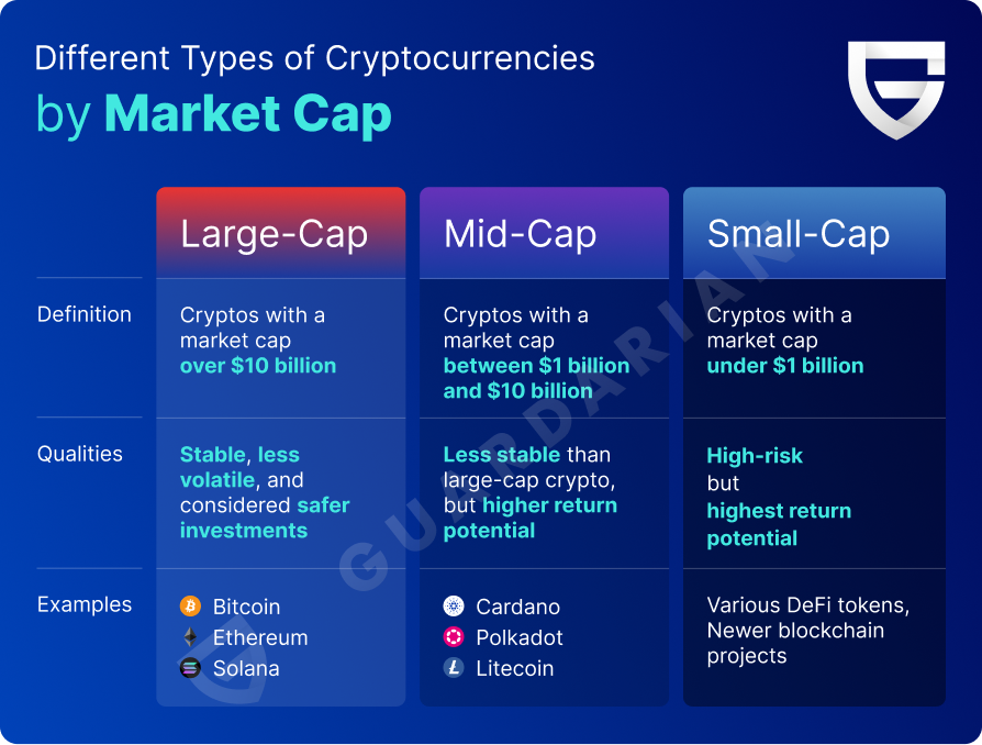 Large-cap, Mid-cap, Small-cap cryptocurrencies comparison - What is Market Cap and Why Does it Matter in Crypto? - Guardarian Blog