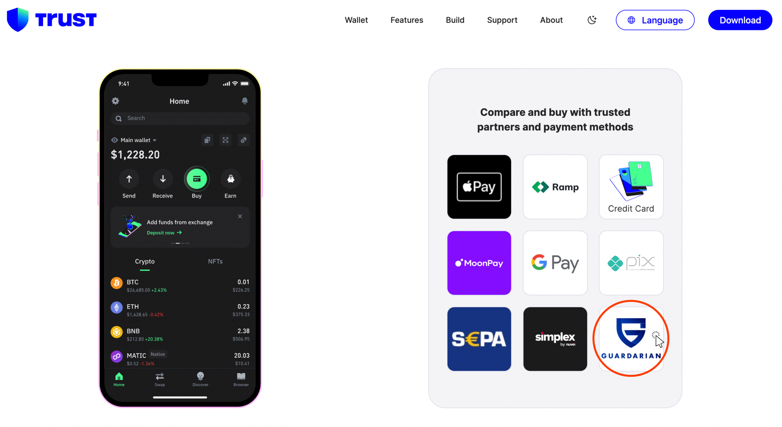 Guardarian + Trust Wallet