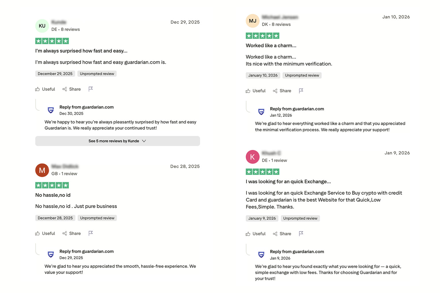 Guardarian Trustpilot reviews