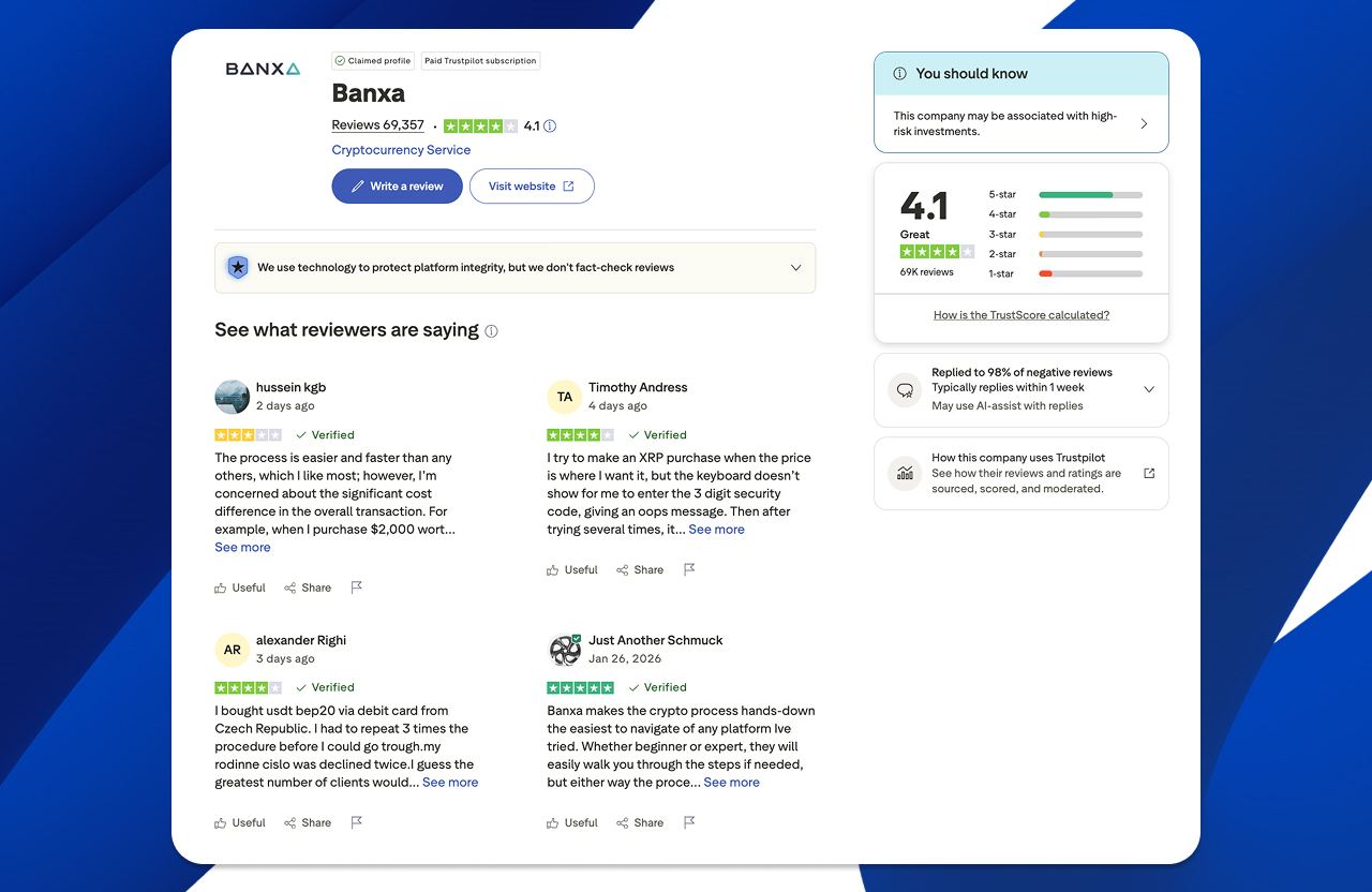 Banxa reviews on Truspilot