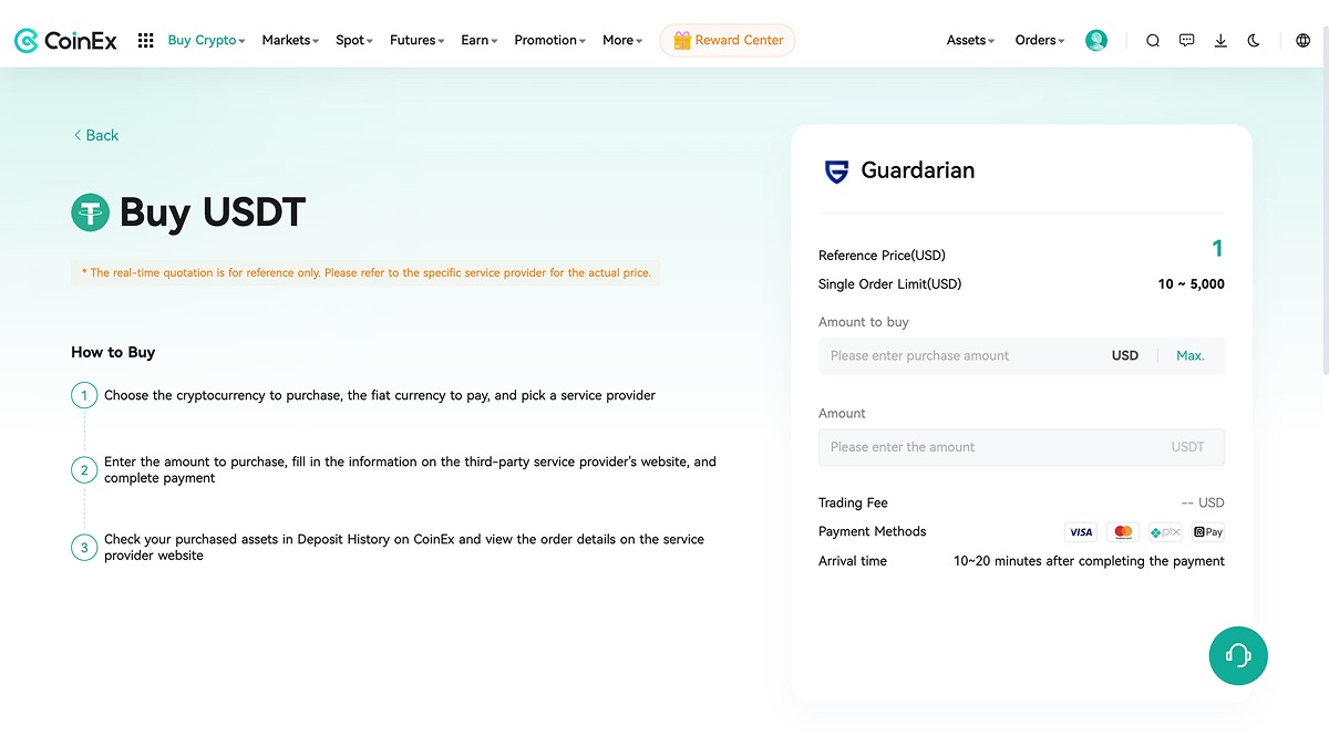 Guardarian in CoinEx widget